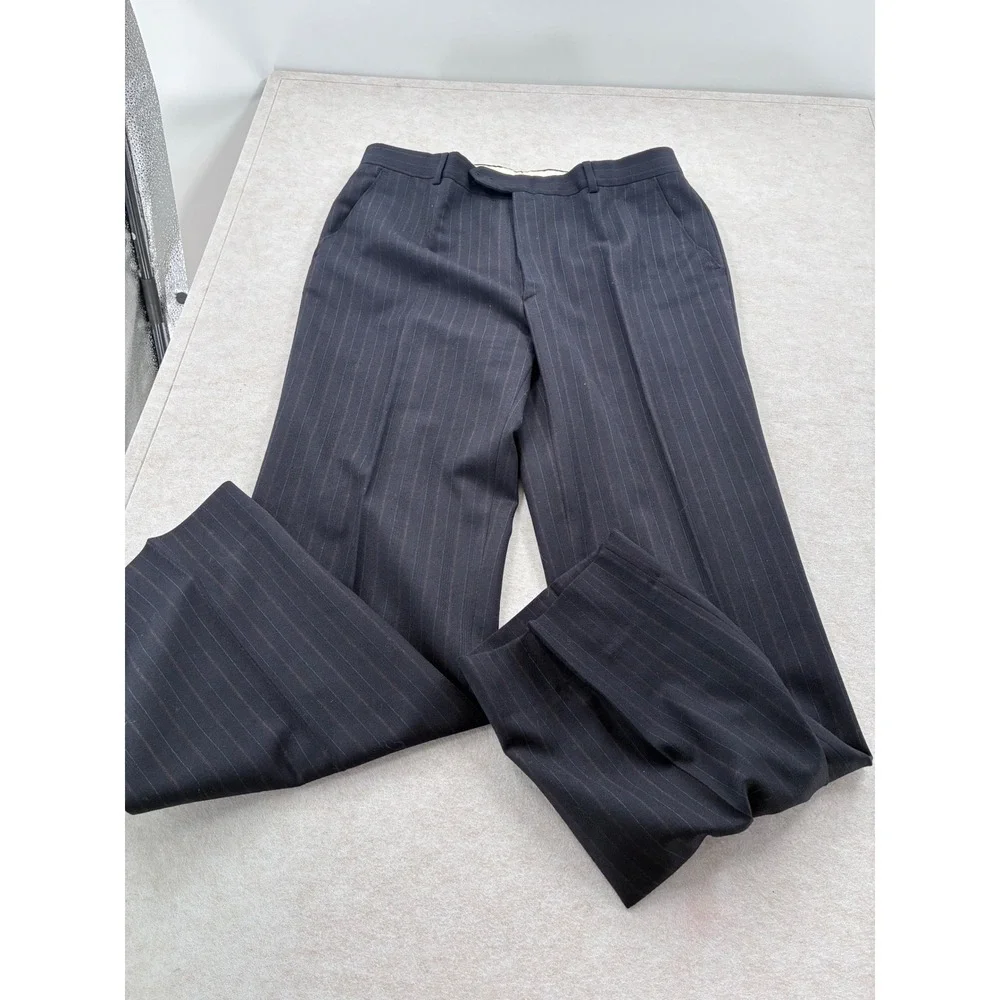Esserre Mens Pinstripe Suit Black 100% Virgin Wool Italy Dark Academia